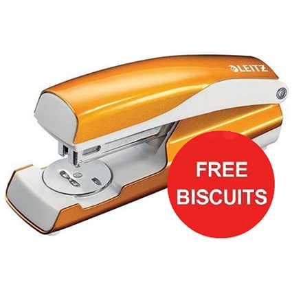 Leitz WOW Stapler / 3mm / 30 Sheet Capacity / Orange / Offer Includes FREE Biscuits