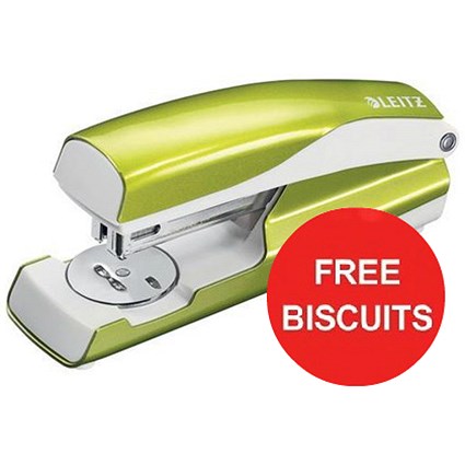 Leitz WOW Stapler / 3mm / 30 Sheet Capacity / Green / Offer Includes FREE Biscuits
