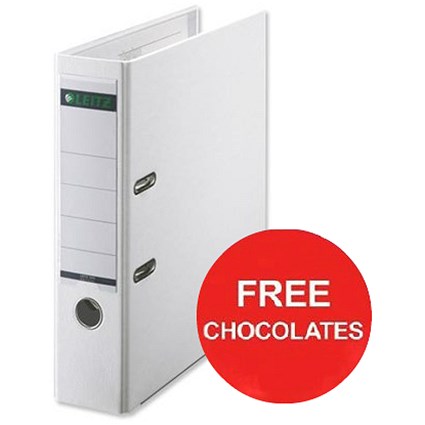 Leitz A4 Lever Arch Files / Plastic / 80mm Spine / White / Pack of 10 / Offer Include FREE Chocolates
