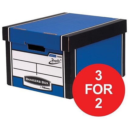 Fellowes Bankers Box / Premium 725 Classic Box / Blue & White / Pack of 10 / 3 for the price of 2