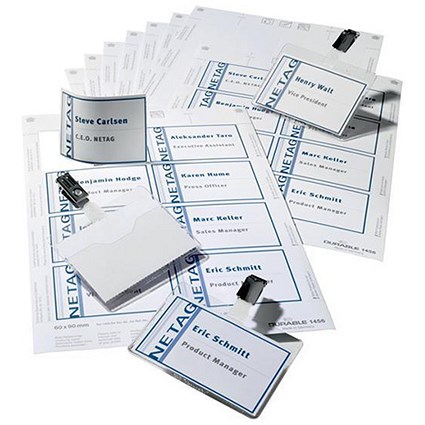 Durable Visitor Name Badge Set, 20 Badges, 90x60mm, 4 Insert Sheets