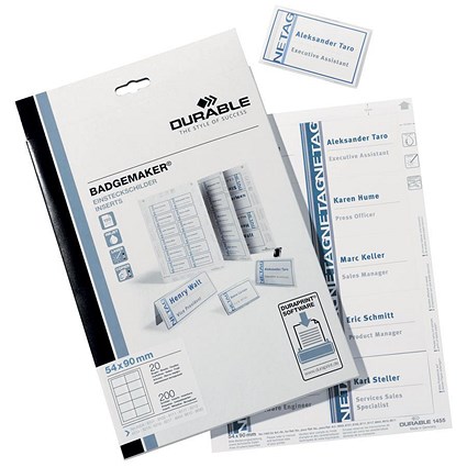 Durable Name Badge Set, Combi-Clip, 20 Badges, 90x54mm, 3 Insert Sheets