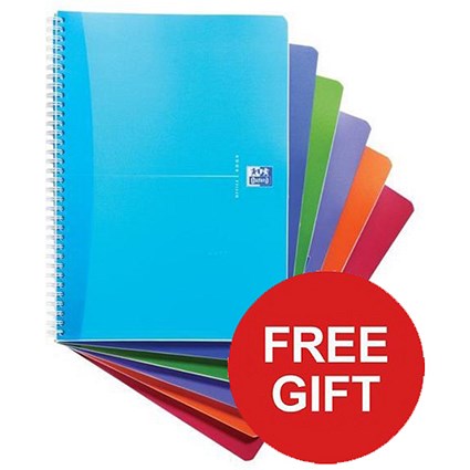 Oxford Office Wirebound Notebook / A4 / 180 Pages / Random Bright Colour / 2 x Pack of 5 / Offer Includes FREE Pens
