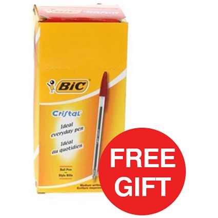 Bic Cristal Ball Pen / Clear Barrel / Red / Pack of 50 / Offer Includes FREE Pens