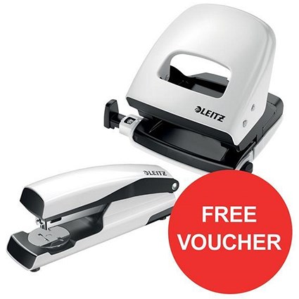 Leitz Hole Punch & Stapler - Pearl White - Offer Includes FREE £5 Boots Gift Card