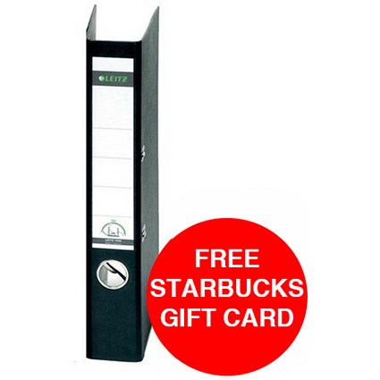 Leitz Standard Foolscap Lever Arch Files / 80mm Spine / Black / Pack of 10 / Offer Includes FREE £5 Starbucks Gift Card