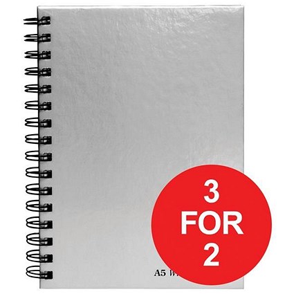 Pukka Pad Hardback Wirebound Notebook / A5 / Perforated / Ruled / Margin / 160 Pages / Pack of 5 / 3 for the Price of 2