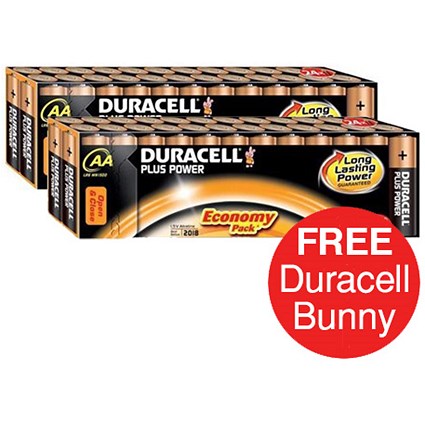 Duracell Plus Power Alkaline Battery / 1.5V / AA / 2 Packs of 24 / Offer Includes FREE Duracell Bunny