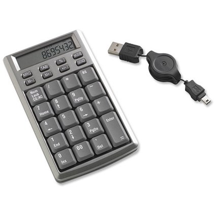 Kensington Calcpad USB Numeric Keypad and Independent Calculator with Retractable Cable 700mm