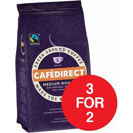 Cafe Direct Fairtrade Filter Coffee / Medium Roast / 227g / 3 for the price of 2
