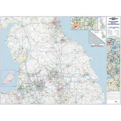 Map Marketing Wall Road Map 4 Miles to 1 inch Scale W1240xH950mm Northern England