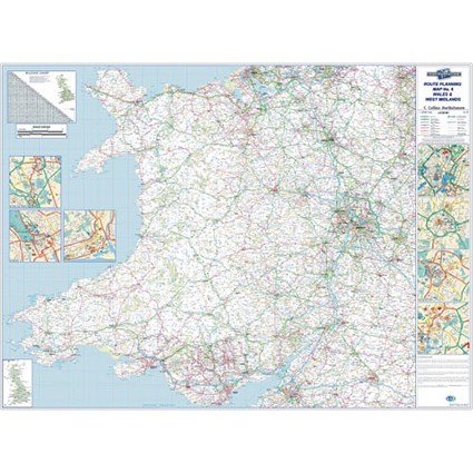 Map Marketing Wall Road Map 4 Miles to 1 inch Scale W1240xH950mm Wales and West Midlands