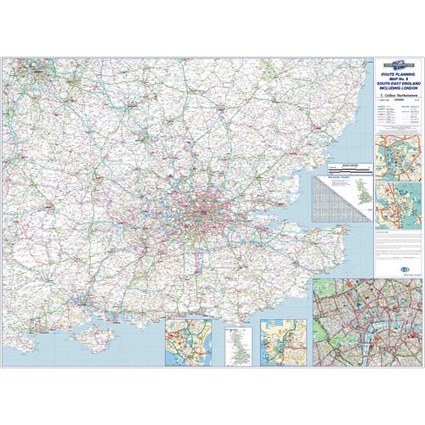 Map Marketing Wall Road Map 4 Miles to 1 inch Scale W1240xH950mm SE England and London