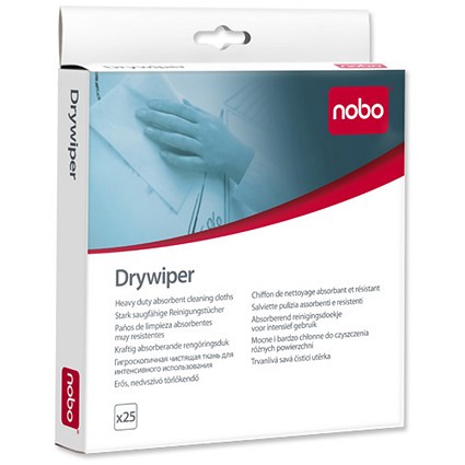 Nobo Drywipers Cleaning Cloth Wipes Heavy-duty Long-lasting Fibre Large [Pack 25]