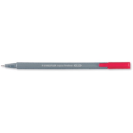 Staedtler Triplus Fineliner Pen Ergonomic Barrel 0.8mm Tip 0.3mm Line Red [Pack 10]