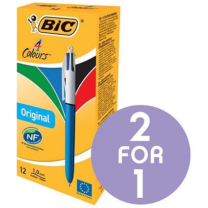 Bic 4-Colour Ball Pen / Blue Black Red Green / Pack of 12 / Buy One Get One FREE
