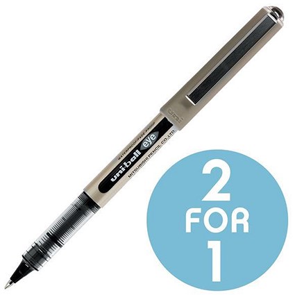 Uni-ball Eye UB157 Rollerball Pen / Fine / 0.7mm Tip / 0.5mm Line / Black / Pack of 12 / Buy One Get One FREE