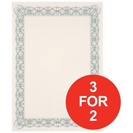A4 Certificate Papers with Foil Seals / Green / 90gsm / Pack of 30 / 3 for the Price of 2