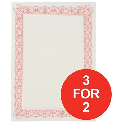 A4 Certificate Papers with Foil Seals / Reflex Red / 90gsm / Pack of 30 / 3 for the Price of 2
