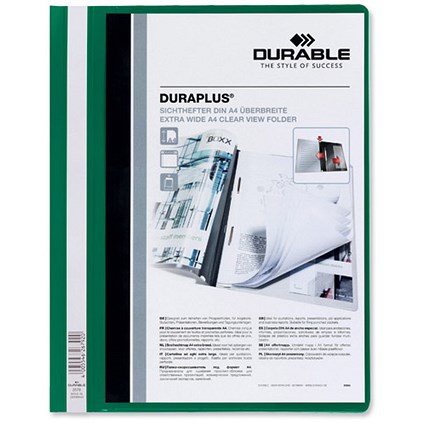 Durable Duraplus Quotation Filing Folder PVC with Clear Title Pocket A4 Green [Pack 25]