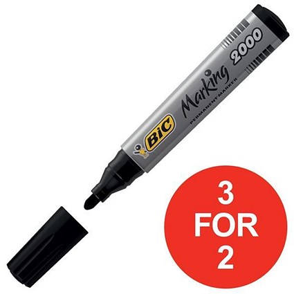 Bic Marking 2000 Permanent Marker / Bullet Tip / Black / Pack of 12 / 3 for the Price of 2