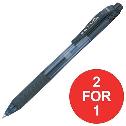Pentel EnerGel X Rollerball Pen / 0.7mm Tip / 0.35mm Line / Black / Pack of 12 / Buy One Get One FREE