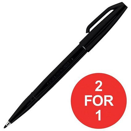 Pentel Sign Pen S520 Fibre Tipped Pen / 1mm Line / Black / Pack of 12 / Buy One Get One FREE