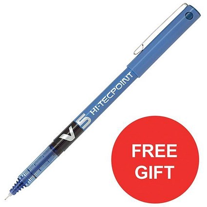 Pilot V5 Rollerball Pen / Needle Tip 0.5mm / Line 0.3mm / Blue / Pack of 12 / Offer includes FREE Biscuits