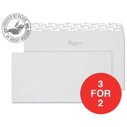Blake Premium DL Wallet Envelopes / Wove / High White / Peel & Seal / 120gsm / Pack of 500 / 3 for the Price of 2