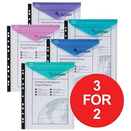 Snopake PolyFile Ring Binder Wallets / High Capacity / A4 Portrait / Assorted / Pack of 5 / 3 for the price of 2
