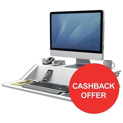 Fellowes Lotus Sit-Stand Workstation / 22 Height Adjustments / White / Redeem Your £50 Cashback