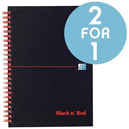 Black n' Red Wirebound Notebook / A4 / Smart Ruled & Perforated / Pack of 5 / Buy One Get One FREE