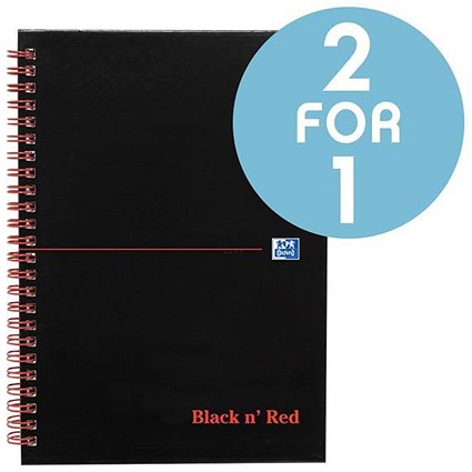 Black n' Red Wirebound Notebook / A5 / Smart Ruled & Perforated / Pack of 5 / Buy One Get One FREE