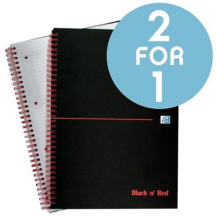 Black n' Red Matte Black Wirebound Notebook / A5 / Ruled & Perforated / Pack of 5 / Buy One Get One FREE