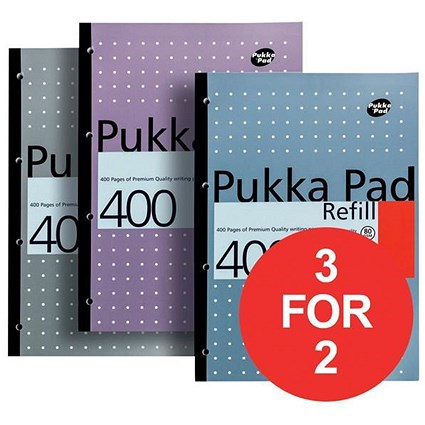 Pukka Pad Sidebound Refill Pad / A4 / Ruled with Margin / Punched / 400 Pages / Pack of 5 / 3 for the Price of 2