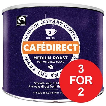 Cafe Direct Classics Instant Coffee Fairtrade Medium Roast Tin / 500g / 3 for the Price of 2