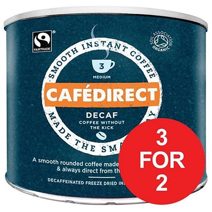 Cafe Direct Classics Decaffeinated Fairtrade Organic Roast Instant Coffee / 500g / 3 for the Price of 2