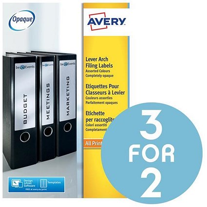 Avery Laser Filing Labels for Lever Arch File / 4 per Sheet / 200x60mm / L7171 / 100 Labels / 3 for the Price of 2