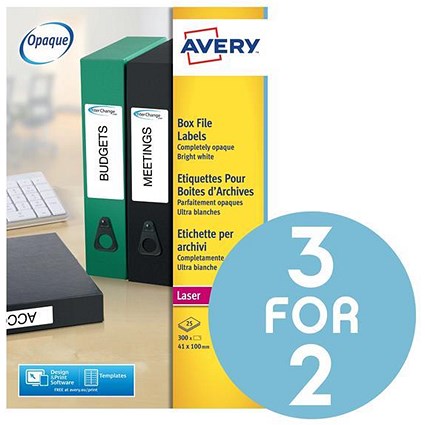 Avery Laser and Inkjet Filing Labels for 60mm Box Files / 12 per Sheet / 41x100mm / L7176-25 / 300 Labels / 3 for the Price of 2