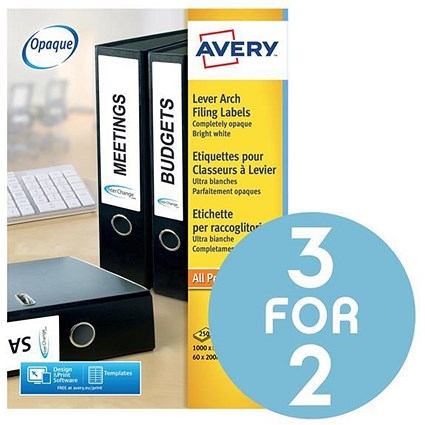 Avery Lever Arch Laser Labels / L7171-250 / 1000 Labels / 3 for the Price of 2