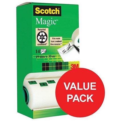 Scotch Magic Tape Value Pack / 19mmx33m / 12 Rolls with 2 FREE Rolls