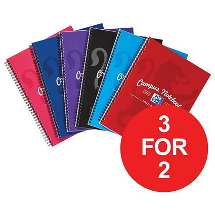 Campus Laminated Card Cover Wirebound Notebook / A5+ / 2 Hole / 140 Pages / Pack of 5 / 3 for the Price of 2