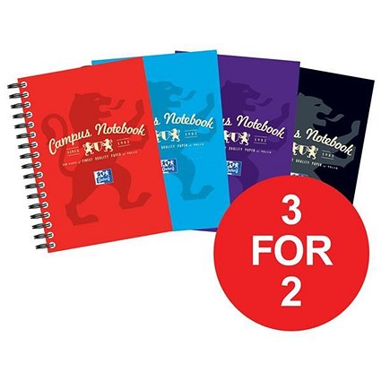 Campus Laminated Card Cover Wirebound Notebook / A6 / 140 Pages / Pack of 10 / 3 for the Price of 2