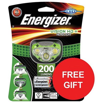 Energizer Vision HD Plus Headlight / Dimmable / LED / 200 Lumens / 4 Light Modes / Offer Includes FREE AAA Batteries