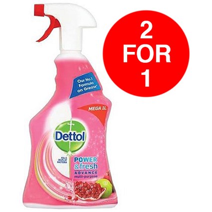 Dettol Power Fresh Cleaner / Antibacterial / Pomegranate / 1 Litre / Buy One Get One FREE