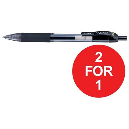 Zebra Sarasa Retractable Rollerball Gel Ink Pen / Medium / Black / Pack of 12 / Buy One Get One FREE