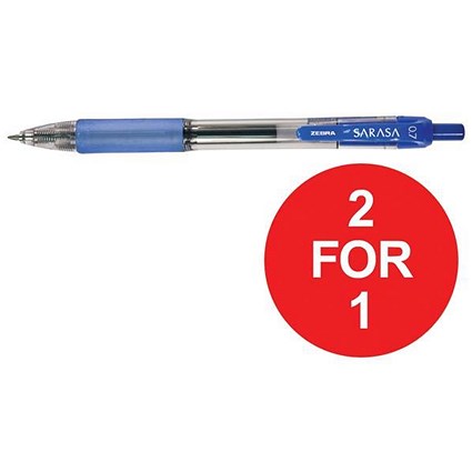 Zebra Sarasa Retractable Rollerball Gel Ink Pen / Medium / Blue / Pack of 12 / Buy One Get One FREE