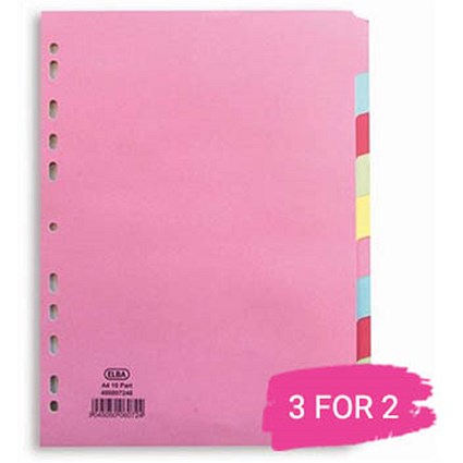 Elba Subject Dividers, 10-Part, A4, Assorted, Buy 2 Get 1 Free
