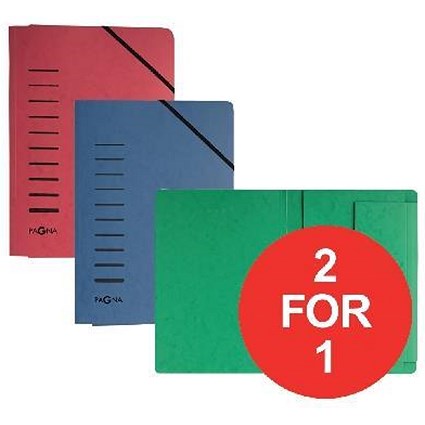 Pagna Classic Elasticated Folders / 3-Flap / A4 / Red / Pack of 25 / Buy One Get One FREE