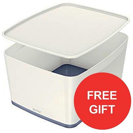 Leitz MyBox Storage Box with Lid / W385xD318xH198mm / White & Grey / 2 Storage Boxes / Free Storage Tray